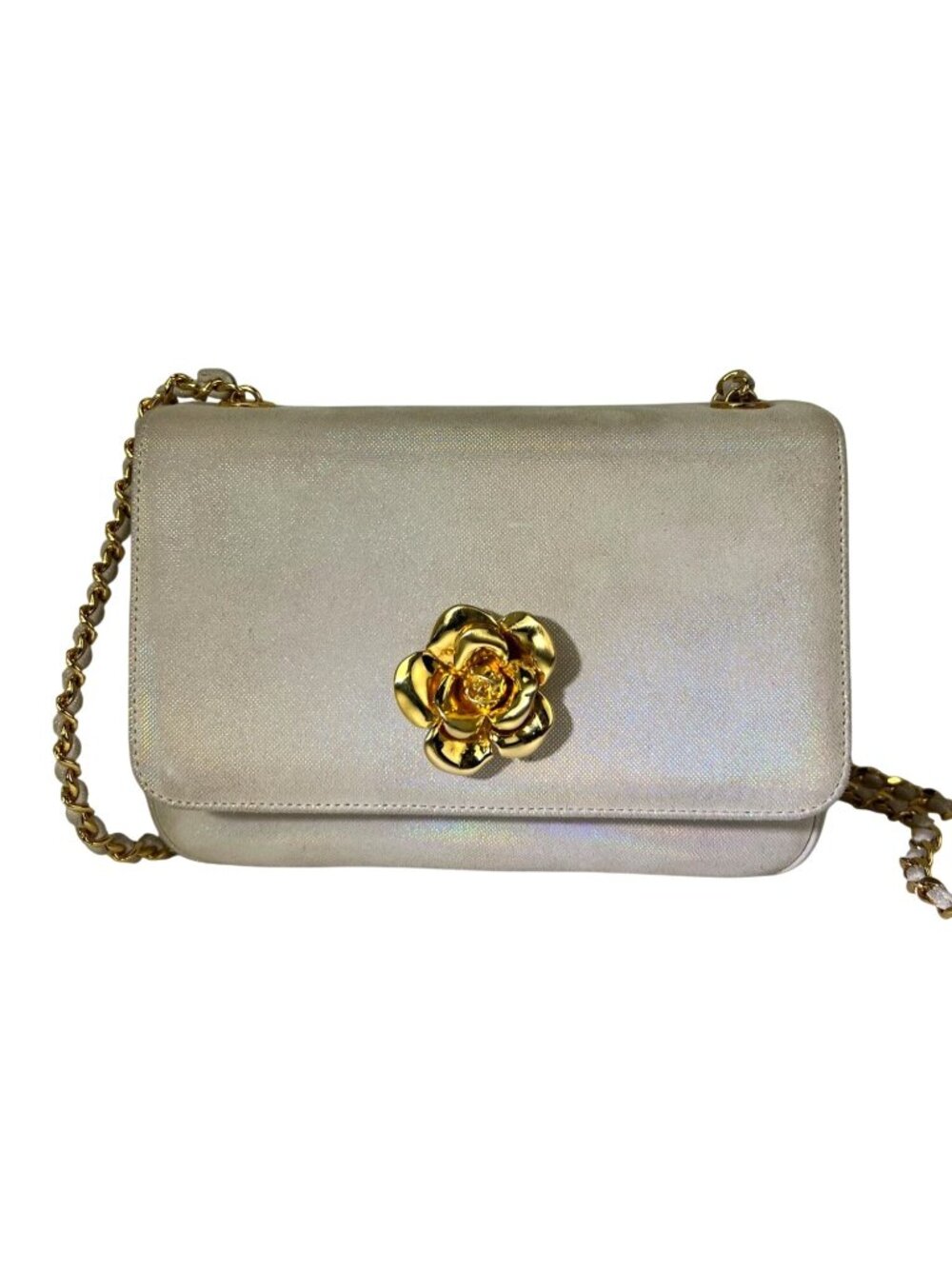 Chanel Vintage Flower Power Iridescent Camellia Suede Shoulder Bag